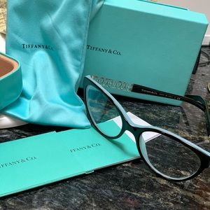 NIB TIFFANY BLACK/BLUE FRAME GLASSES METAL CUTOUT